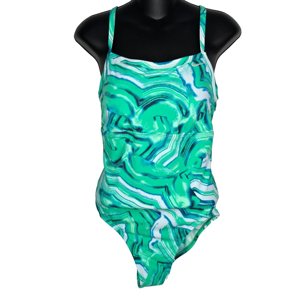 $88 NIKE Green Swimsuit Large Athletic Racerback One Piece Padded Bathing Suit